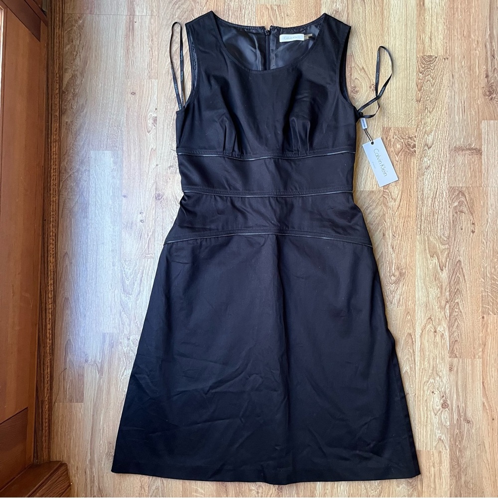 Calvin Klein Black Sheath Dress w/ Zipper Detail Size 4